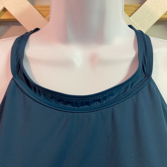 Denim & Co. Beach H-Back Halter Print Blocked One Piece Swimsuit Mallard Blue - Picture 5 of 7